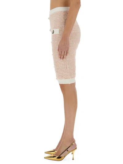 Balmain Textured Fabric Midi Skirt With Button Detailing