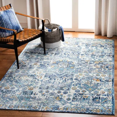 Safavieh Aria Machine Made Area Rug, Ivory / Navy Traditional Style Easy Care In Blue