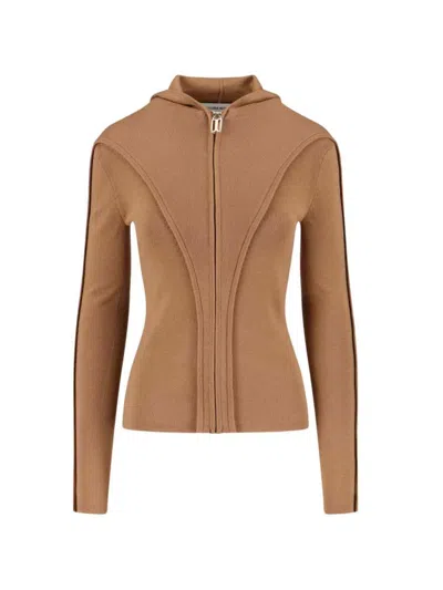Victoria Beckham Womens Camel Hooded Rib-trim Knitted Merino Wool-blend Top