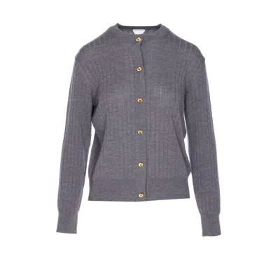 Bottega Veneta Grey Crewneck Cardigan With Knot Buttons Closure And Ribbed Knit In Wool Woman