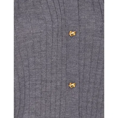 Bottega Veneta Grey Crewneck Cardigan With Knot Buttons Closure And Ribbed Knit In Wool Woman
