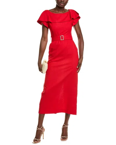 Bgl Linen-blend Midi Dress In Red