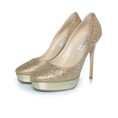 Jimmy Choo Fabric Glitter Platform Pumps In Gold In Gold