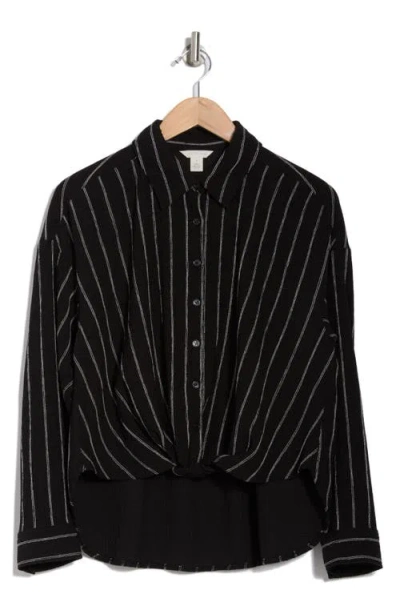 Caslon ® Texture Front Twist Button-up Shirt In Black