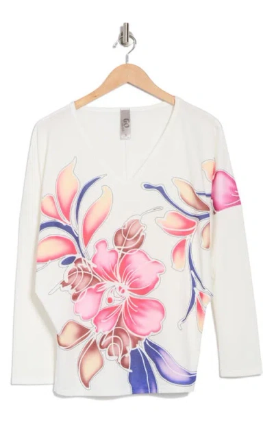 Go Couture V-neck Dolman Sleeve Sweater In White