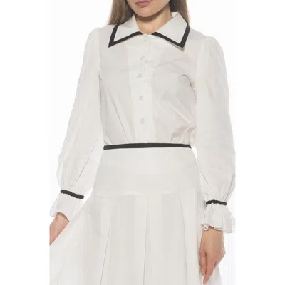Alexia Admor Shannan Tipped Collar Button-up Shirt In White