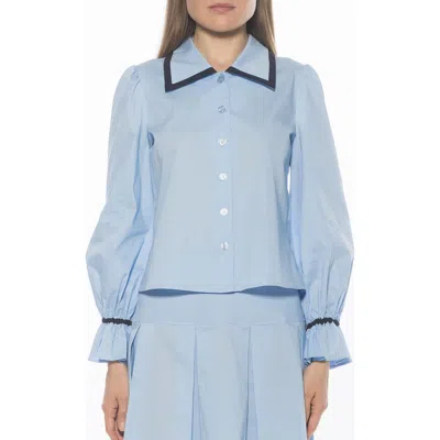 Alexia Admor Shannan Tipped Collar Button-up Shirt In Blue
