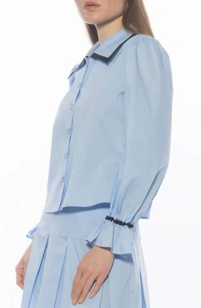 Alexia Admor Shannan Tipped Collar Button-up Shirt In Blue