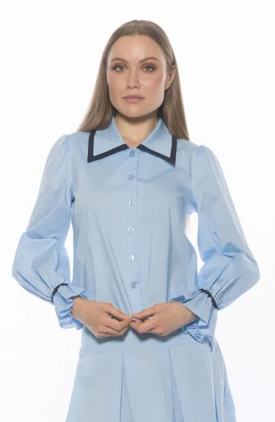 Alexia Admor Shannan Tipped Collar Button-up Shirt In Blue