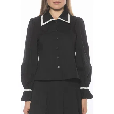 Alexia Admor Shannan Tipped Collar Button-up Shirt In Black