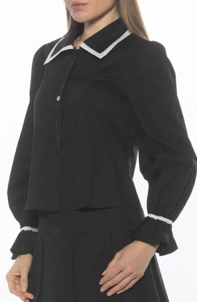 Alexia Admor Shannan Tipped Collar Button-up Shirt In Black