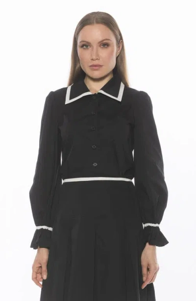 Alexia Admor Shannan Tipped Collar Button-up Shirt In Black