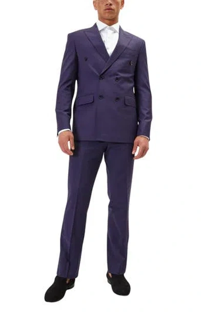 Ron Tomson Super 120s Wool Double Breasted Tuxedo Jacket In Blue