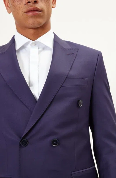 Ron Tomson Super 120s Wool Double Breasted Tuxedo Jacket In Blue