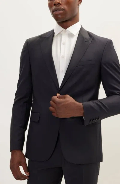 Ron Tomson Super 120s Merino Wool Tuxedo Jacket In Black