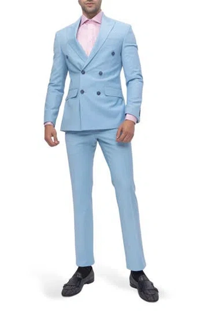 Ron Tomson Super 120s Wool Double Breasted Tuxedo Jacket In Blue