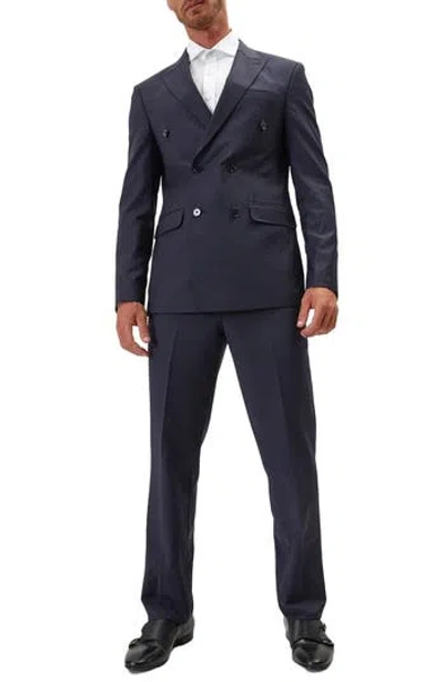 Ron Tomson Super 120s Wool Double Breasted Tuxedo Jacket In Blue