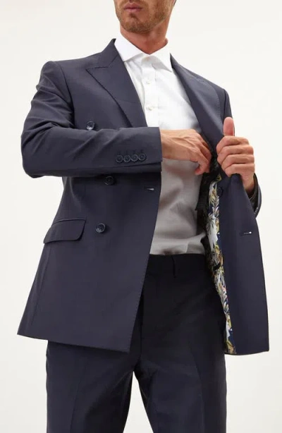 Ron Tomson Super 120s Wool Double Breasted Tuxedo Jacket In Blue