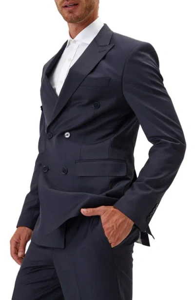 Ron Tomson Super 120s Wool Double Breasted Tuxedo Jacket In Blue