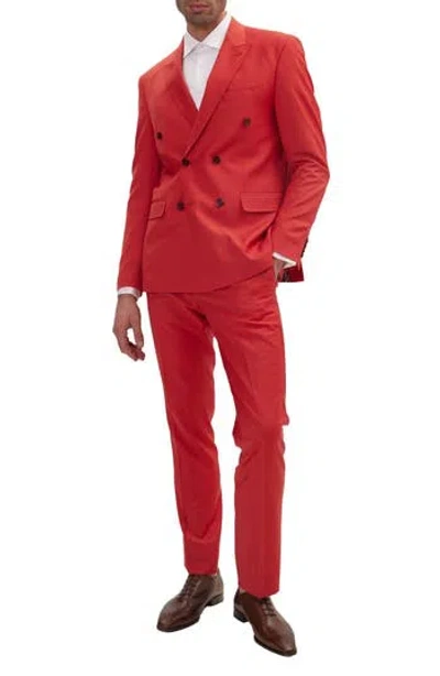 Ron Tomson Super 120s Wool Double Breasted Tuxedo Jacket In Red
