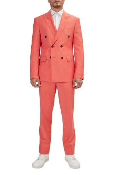 Ron Tomson Super 120s Wool Double Breasted Tuxedo Jacket In Orange