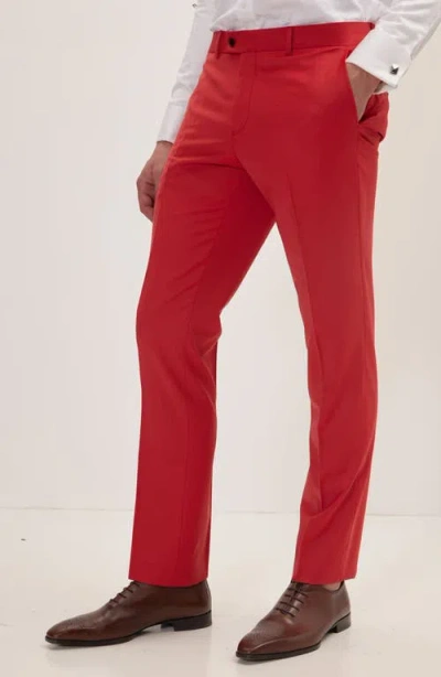 Ron Tomson Super 120s Wool Double Breasted Tuxedo Jacket In Red