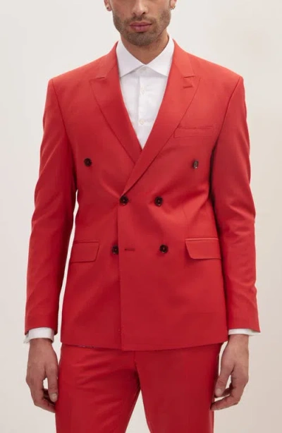 Ron Tomson Super 120s Wool Double Breasted Tuxedo Jacket In Red