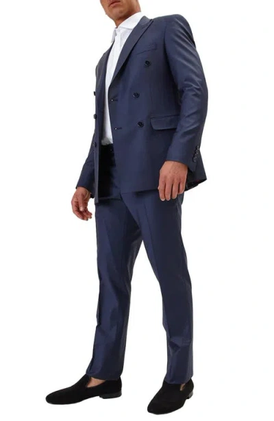 Ron Tomson Super 120s Wool Double Breasted Tuxedo Jacket In Blue