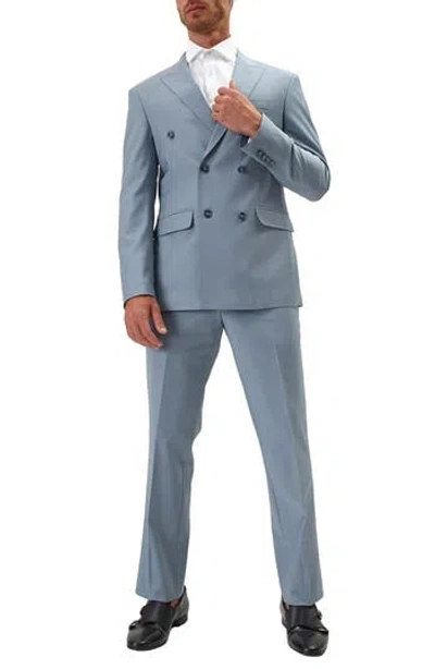 Ron Tomson Super 120s Wool Double Breasted Tuxedo Jacket In Blue