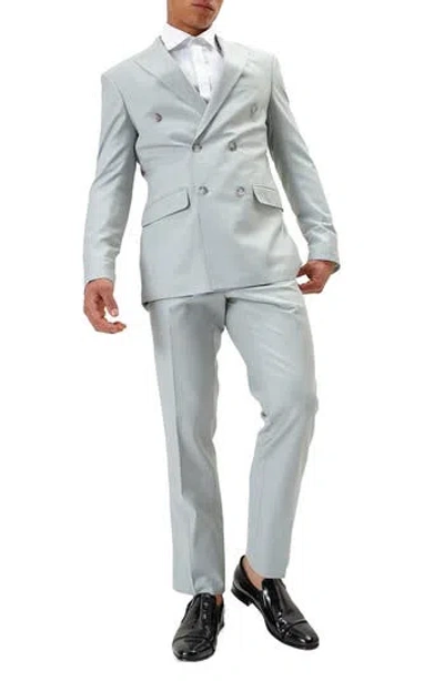 Ron Tomson Super 120s Wool Double Breasted Tuxedo Jacket In Silver