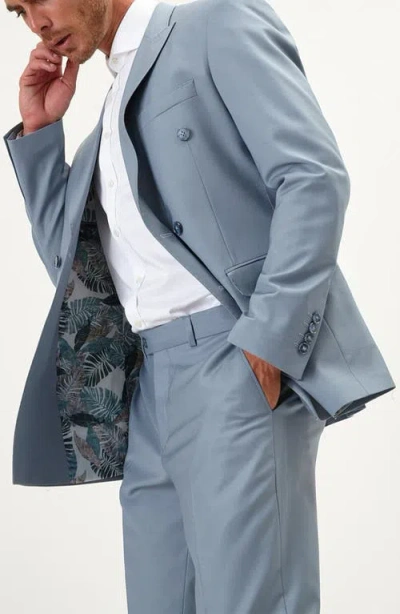 Ron Tomson Super 120s Wool Double Breasted Tuxedo Jacket In Blue