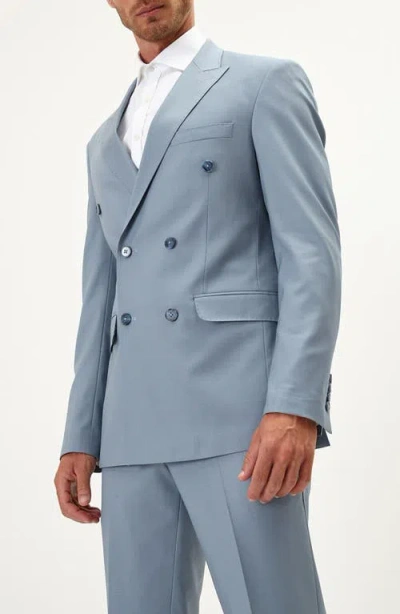 Ron Tomson Super 120s Wool Double Breasted Tuxedo Jacket In Blue