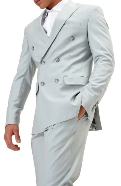 Ron Tomson Super 120s Wool Double Breasted Tuxedo Jacket In Silver