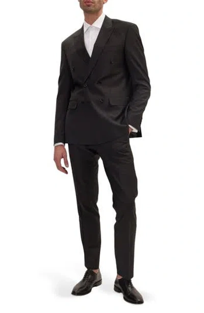 Ron Tomson Super 120s Wool Double Breasted Tuxedo Jacket In Black
