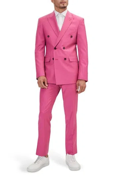 Ron Tomson Super 120s Wool Double Breasted Tuxedo Jacket In Pink