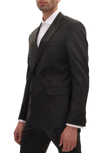 Ron Tomson Super 120s Wool Double Breasted Tuxedo Jacket In Black