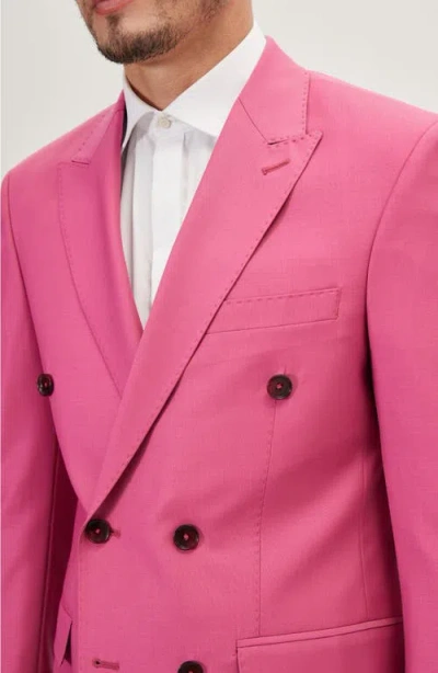 Ron Tomson Super 120s Wool Double Breasted Tuxedo Jacket In Pink