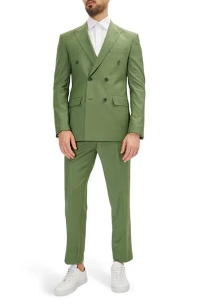 Ron Tomson Super 120s Wool Double Breasted Tuxedo Jacket In Green