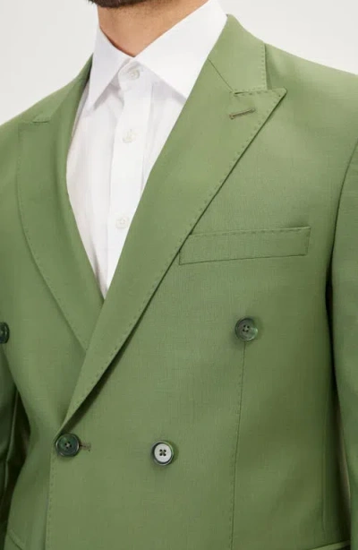 Ron Tomson Super 120s Wool Double Breasted Tuxedo Jacket In Green