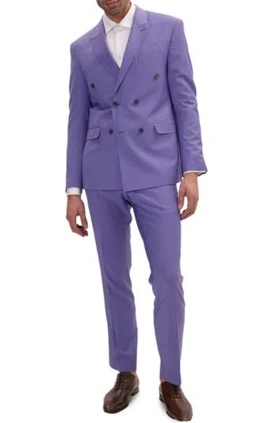 Ron Tomson Super 120s Wool Double Breasted Tuxedo Jacket In Purple
