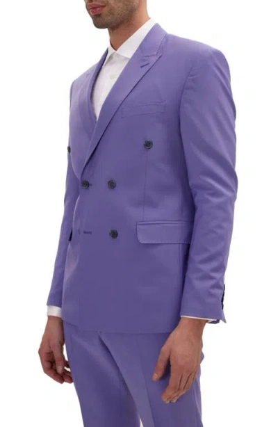 Ron Tomson Super 120s Wool Double Breasted Tuxedo Jacket In Purple