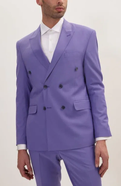 Ron Tomson Super 120s Wool Double Breasted Tuxedo Jacket In Purple