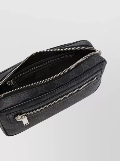 Gucci Men Black Gg Supreme Canvas Coated Finish Signature Web-stripe Waist Strap Detachable Adjustab