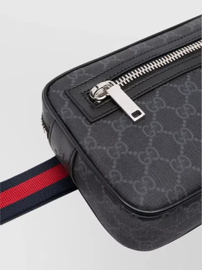 Gucci Men Black Gg Supreme Canvas Coated Finish Signature Web-stripe Waist Strap Detachable Adjustab