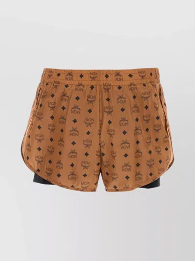 Mcm All-over Patterned Nylon Shorts In Brown