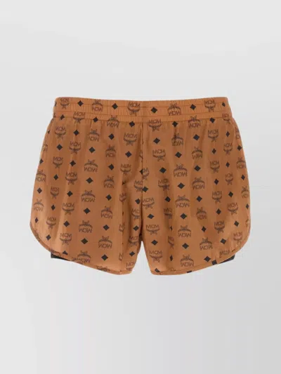 Mcm All-over Patterned Nylon Shorts In Brown