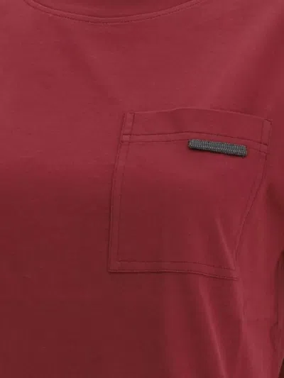 Brunello Cucinelli Cotton T-shirt Embellished Shiny Jewels In Red