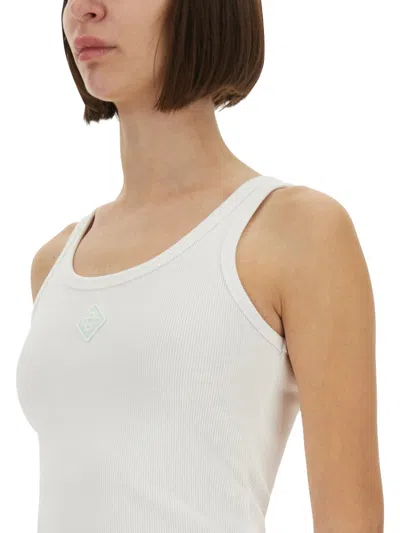 Casablanca Cotton Ribbed Logoed Patch Sleeveless Top In White