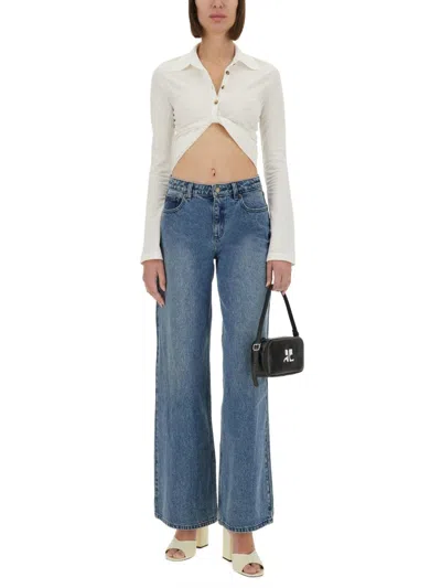 Courrèges Twist Cotton Piqué Cropped Polo In White