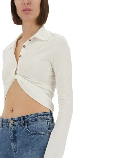 Courrèges Twist Cotton Piqué Cropped Polo In White